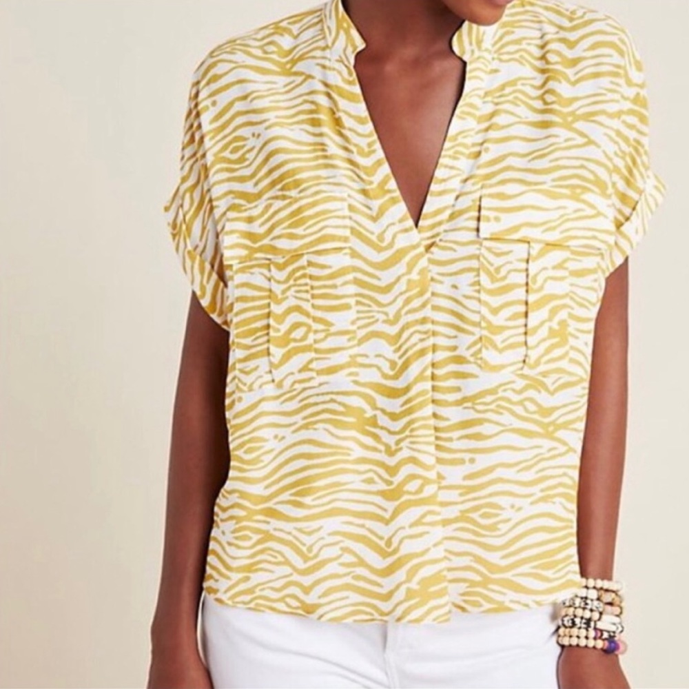 Anthropologie Yellow and White Zebra Print Blouse